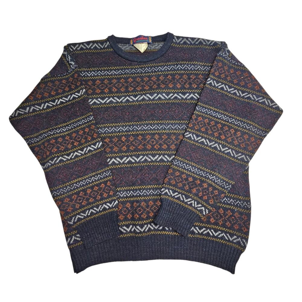 Glenallan Sweater Mens Large Fair Isle Wool Blend Made in Scotland Vtg Y2K Ski